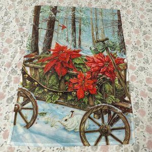Small Garden Flag - NWOT - Holiday Winter Scene - Wagon, Rabbit, Chrysanthemums